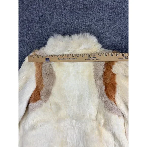 Vintage Fur Coat Womens Medium White Tan Brown Hook Eye Mid Length Overcoat - Picture 9 of 10